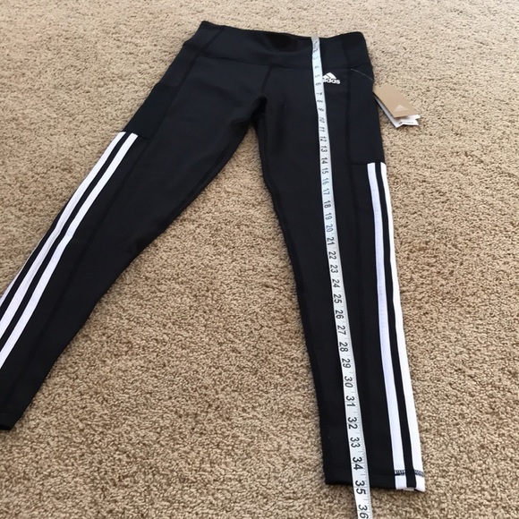 NWT! ADIDAS black Size S 3 stripes 7/8 pocket tights - Picture 9 of 12